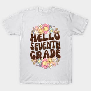 Groovy Hello 7th Grade Vibes Retro Teacher Back To School T-Shirt